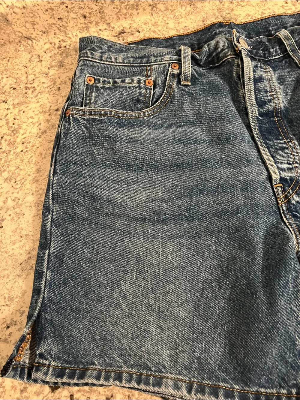 Levi's Blue High-Rise Denim Shorts button fly
